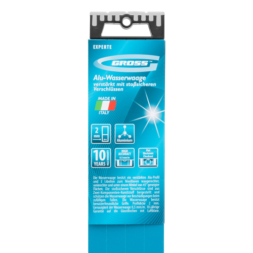 Уровень алюминиевый, 2000 мм, усиленный с ударопрочными заглушками, рукоятки, 3 глазка Gross по ценам производителя в Москве с доставкой по всей России