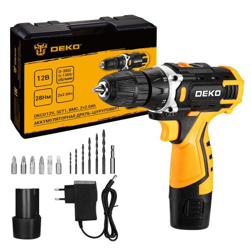 Аккумуляторная дрель-шуруповерт DEKO DKCD12V SET1 в кейсе + оснастка 13 шт, 2*2,0 А·ч по ценам производителя в Москве с доставкой по всей России