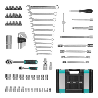 Набор инструментов, 1/2", 1/4", CrV, пластиковый кейс 88 предметов Stels по ценам производителя в Москве с доставкой по всей России