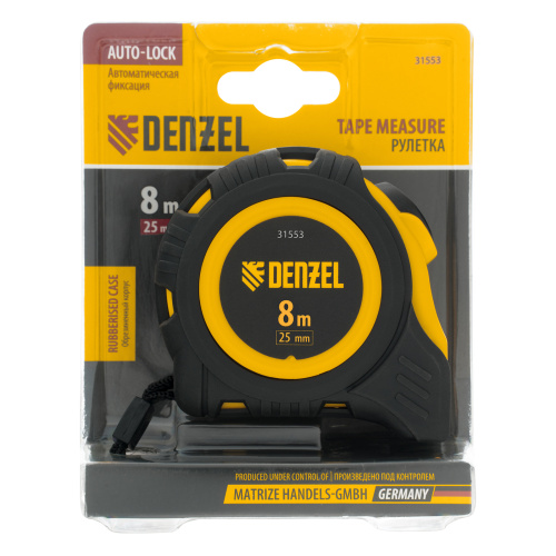 Рулетка 8м х 25мм, обрезиненный корпус, автоматическая фиксация Denzel по ценам производителя в Москве с доставкой по всей России