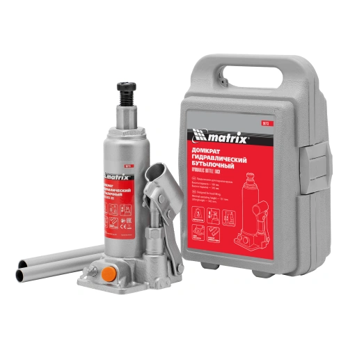 Домкрат гидравлический бутылочный, 2 т, h подъема 181-345 мм, в пластиковом кейсе Matrix по ценам производителя в Москве с доставкой по всей России
