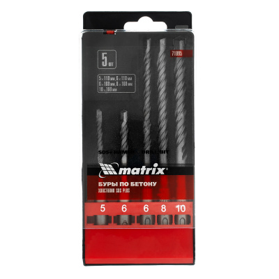 Набор буров по бетону, 5-6 х 110.6-8-10 х 160 мм, 5 шт, в пластиковой коробке, SDS Plus Matrix по ценам производителя в Москве с доставкой по всей России