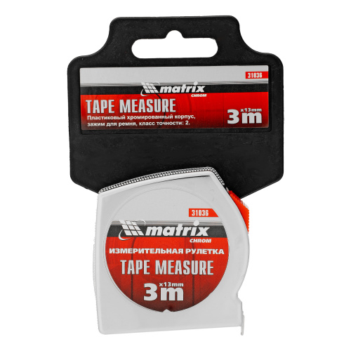 Рулетка Chrom,3 м x 13 мм,хромированный корпус Matrix по ценам производителя в Москве с доставкой по всей России