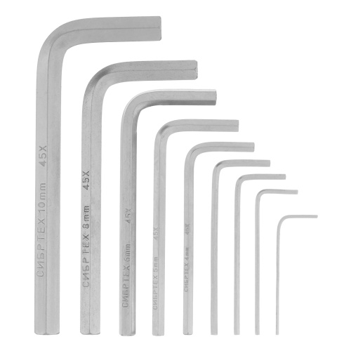 Набор ключей имбусовых HEX, 1.5-10 мм, 45x, закаленные, 9 шт, короткие, никель Сибртех по ценам производителя в Москве с доставкой по всей России