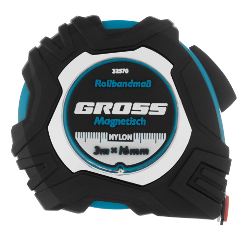 Рулетка Magnetisch 3 м х 16 мм,обрезиненный корпус,автоматическая фиксация,Нейлоновое покрытиеытие,зацеп с магнитом Gross по ценам производителя в Москве с доставкой по всей России