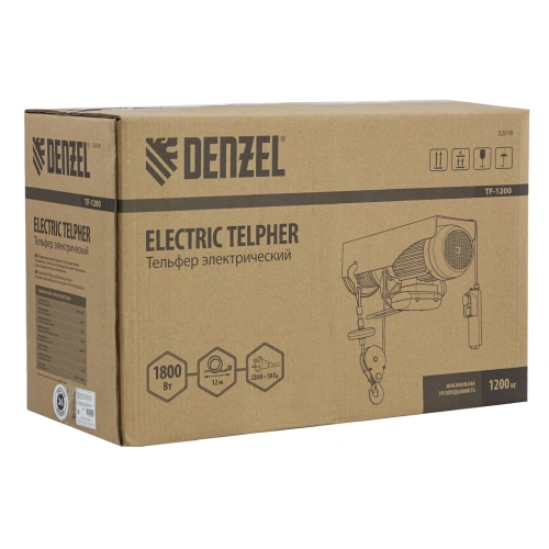 Тельфер электрический TF-1200,1.2 т, 1800 Вт, высота 12 м, 8 м/мин Denzel по ценам производителя в Москве с доставкой по всей России