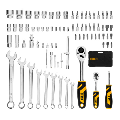 Набор инструментов, 1/2", 1/4", CrV, S2, пластиковый кейс, 82 предмета Denzel по ценам производителя в Москве с доставкой по всей России