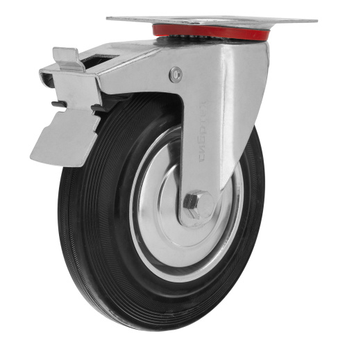 Колесо поворотное с тормозом D 125 мм, крепление  платформенное Сибртех по ценам производителя в Москве с доставкой по всей России