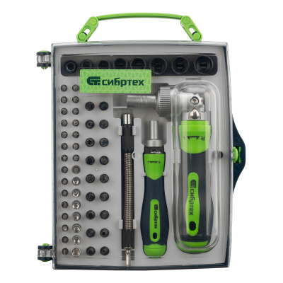 Отвертки реверсивные с набором бит, торцевых головок, 61 предмет, CrV Сибртех по ценам производителя в Москве с доставкой по всей России