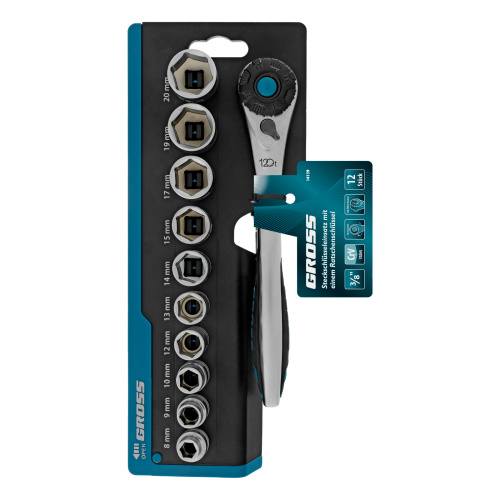 Набор торцевых головок, трещотка 120 зубьев, 3/8", CrV, 12 предметов Gross по ценам производителя в Москве с доставкой по всей России