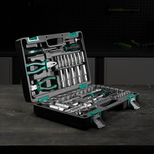 Набор инструментов, 1/2", 1/4", CrV, пластиковый кейс 69 предметов Stels по ценам производителя в Москве с доставкой по всей России