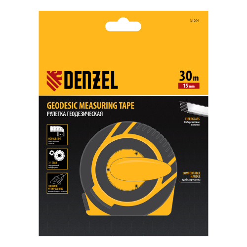 Рулетка геодезическая 30 м х 15 мм, закрытый корпус, фиберглассовая лента Denzel по ценам производителя в Москве с доставкой по всей России