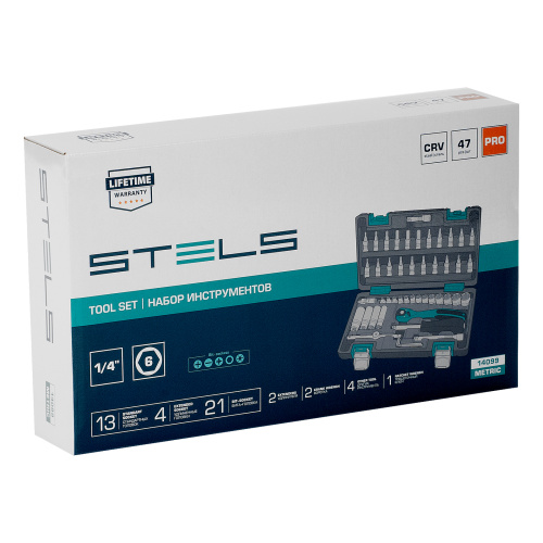 Набор инструментов, 1/4", Cr-V, S2, усиленный кейс, 47 предметов Stels по ценам производителя в Москве с доставкой по всей России